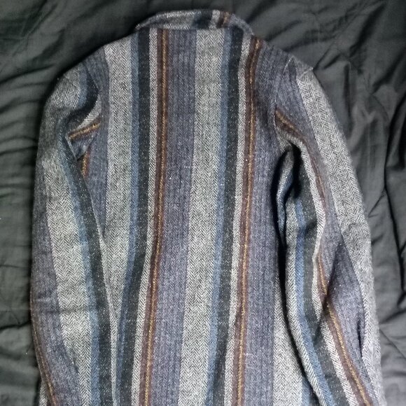 Vintage Wool Herringbone Striped Double Breast Pea Coat Jacket - Picture 5 of 6